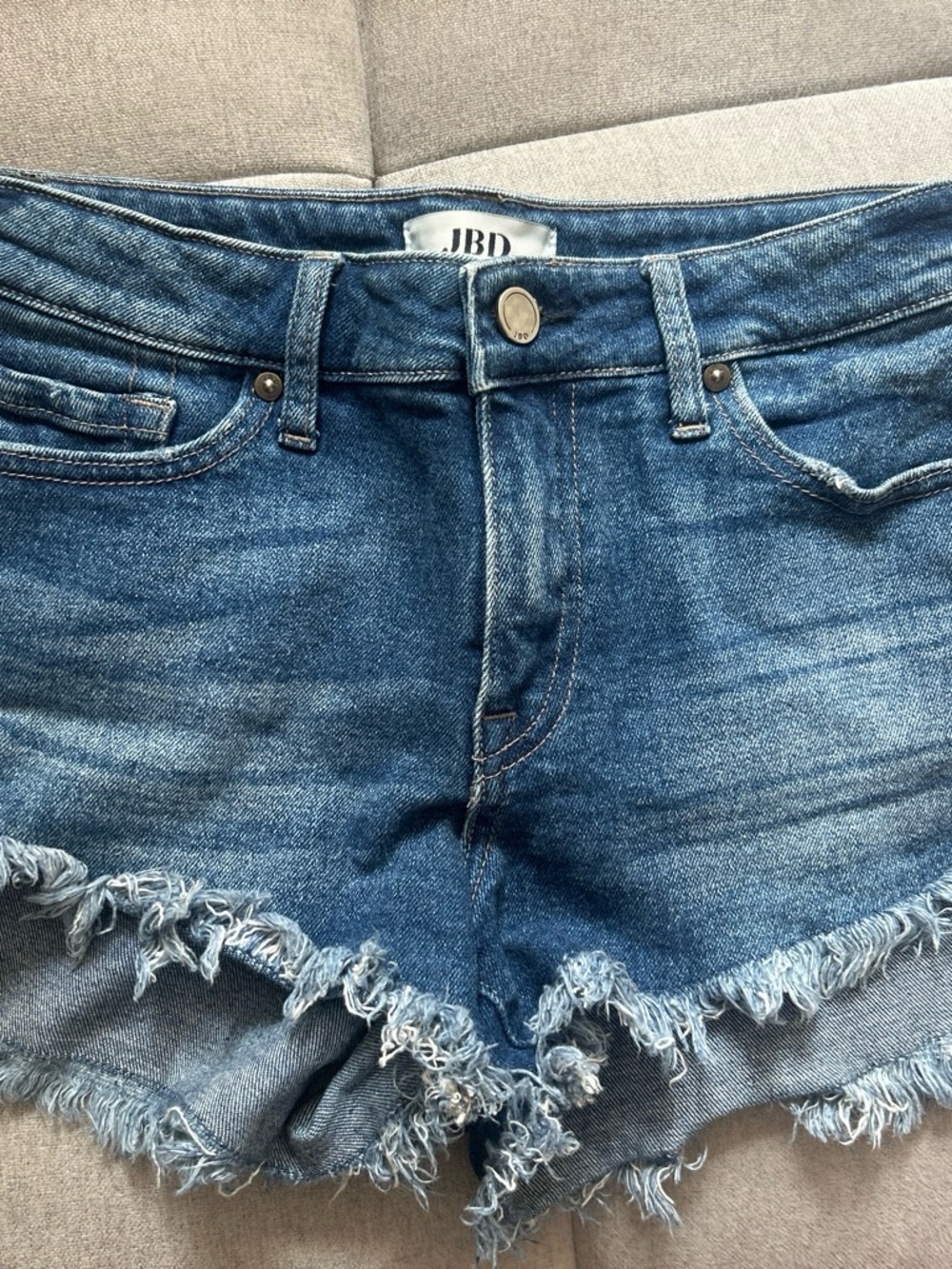 Women’s Blue Denim Jean Shorts with Frayed Hem